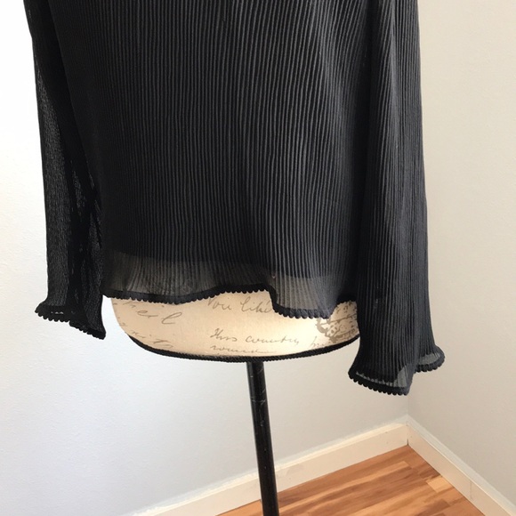 Zara Ribbed Long Sleeve Black Chiffon Blouse - Picture 4 of 8